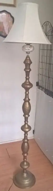 Vintage Brass Etched/ Engraved Flowers & Peacocks Floor Lamp, View more