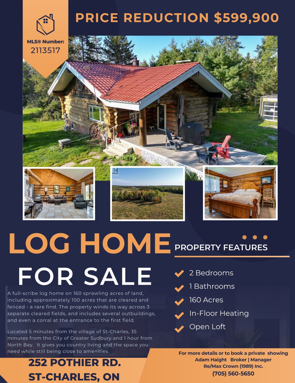 Log Home with 160 acres - St. Charles, Ontario in Houses for Sale in North Bay
