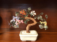 Vintage Chinese glass bonsai tree flowers marked