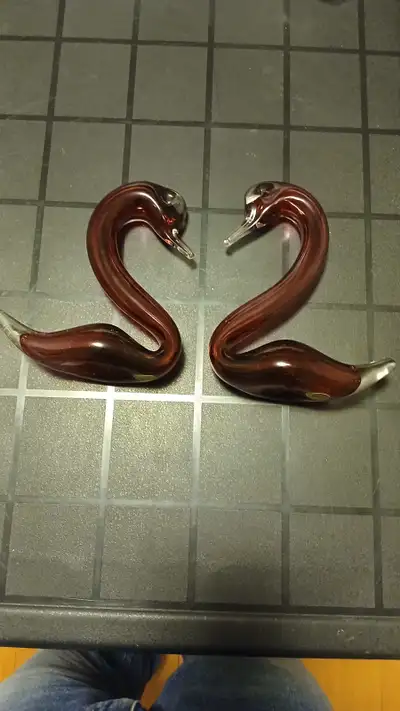 Handcrafted RARE Cranberry Pink Blown Glass Statues, View more