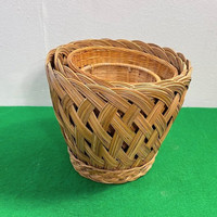 Woven Wicker Planter Basket, Set of 4, Vintage Bamboo Baskets, S