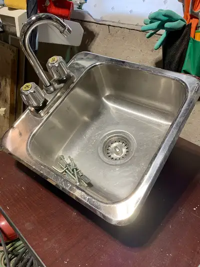 s.s. sink with faucet 15 1/2 x 15 “	inch , View more