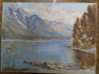 George Thomson oil on artist board of the Canadian Rockies