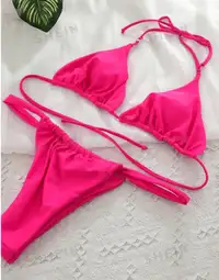 Mono Bikini Set Halter Micro Triangle Bra Pink Size M