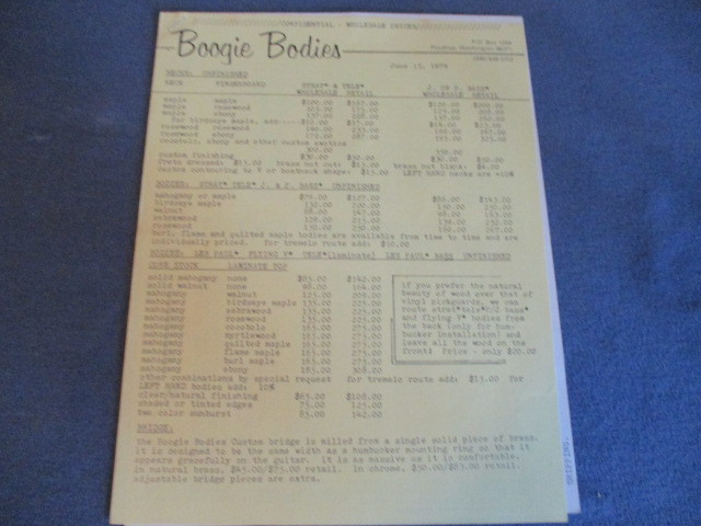 BOOGIE BODIES 1979 PRICE LIST & ILLUSTRATIONS-GUITAR BODIES-RARE dans Art et objets de collection  à Laval/Rive Nord