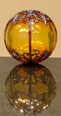 Antique decorated Amber Glass HandBlown Sphere
