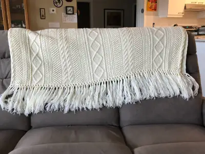 NEW Knitted Afghan. Ivory Colour, View more