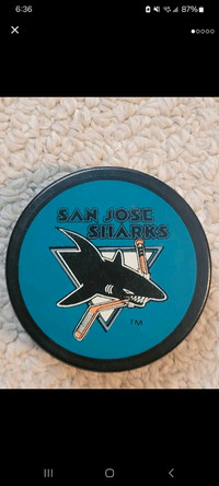 San Jose Sharks NHL official Early 1990s Hockey puck In Glad Co