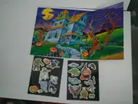 Halloween: cute haunted mansion scene with reusable stickers 90s