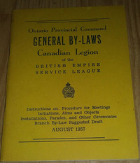 1957 Canadian Ontario Legion Branch Bylaws Vintage Book