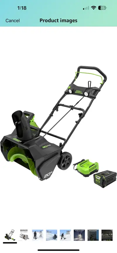 Greenworks PRO 20-Inch 80V Cordless Snow Thrower, 2.0 AH Battery, Voir plus