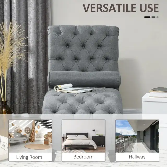Button Tufted Chaise Lounge Chair Indoor Upholstered Lounge Chai in Chairs & Recliners in Markham / York Region - Image 7
