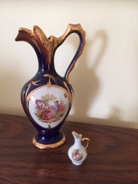 2 VINTAGE Limoges Cobalt Blue PORCELAIN Pitcher Made in France
