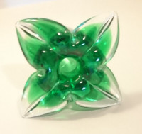 Vintage Green/Clear Hand Blown Glass Trumpet Vase Lily Flower