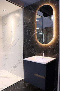 Navy Single Bathroom Vanity with Marble Top