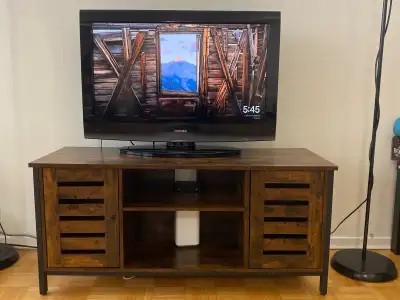 Rustic Brown TV Stand / Media Console – 2 Shelves TV for up to 5, View more