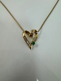 14K Gold Emerald & Diamond Heart Pendant
