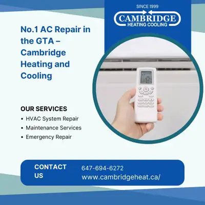 Beat the heat with quick and efficient AC repairs from Cambridge Heating & Cooling. Call 647-694-627...