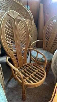 Vintage thick rattan leaf chairs x2