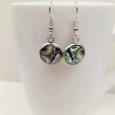 Blue/ Gold Swirl Dangle Earrings Hypoallergenic, Nickle free Rubber backing Lilac Butterfly Jewelry,...