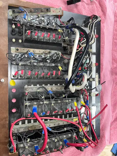 One used electrical panel for a power boat or a sailboat, removed from a 1988 Cruisers 4280 when I c...