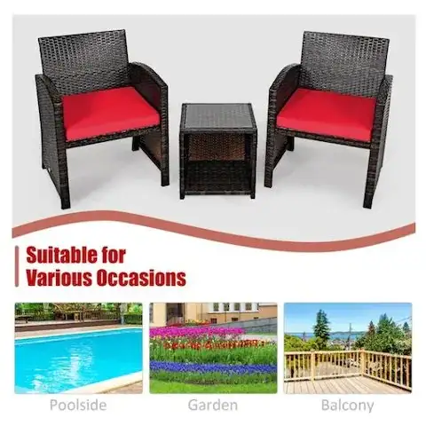 Costway 3PCS Patio Rattan Wicker Furniture Cushion Sofa Coffee in Patio & Garden Furniture in City of Toronto - Image 6
