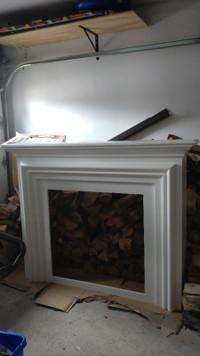 Wooden fireplace mantel.