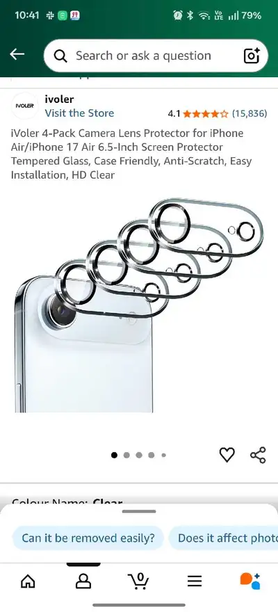 4-Pack Camera Lens Protector for iPhone Air/iPhone 17 Air 6.5, View more