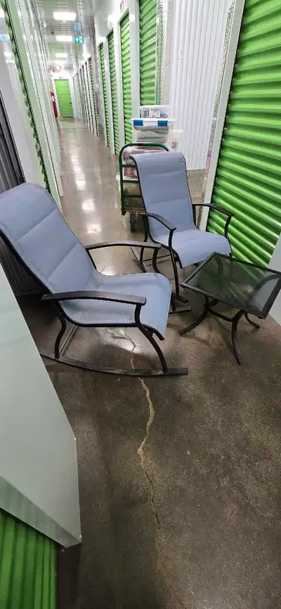 3 Piece Patio Set-- 2 rocking chairs and 1 glass top table, View more