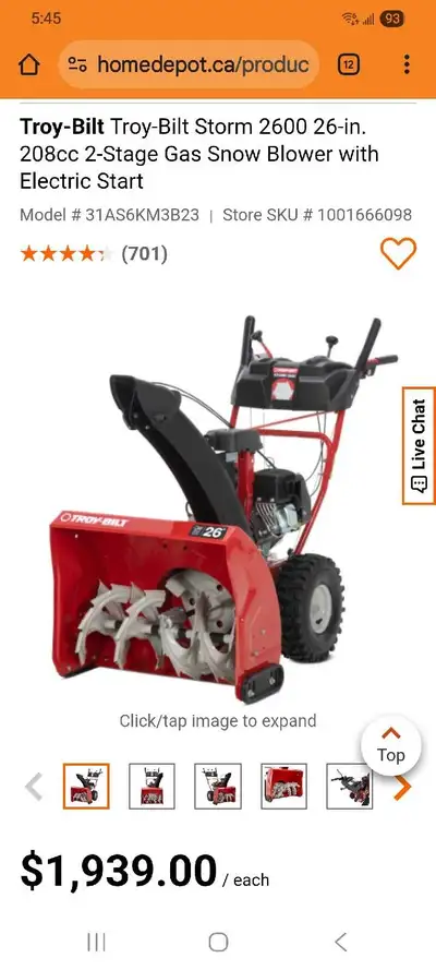Troy-Bilt 26-in Snowblower new in box, View more