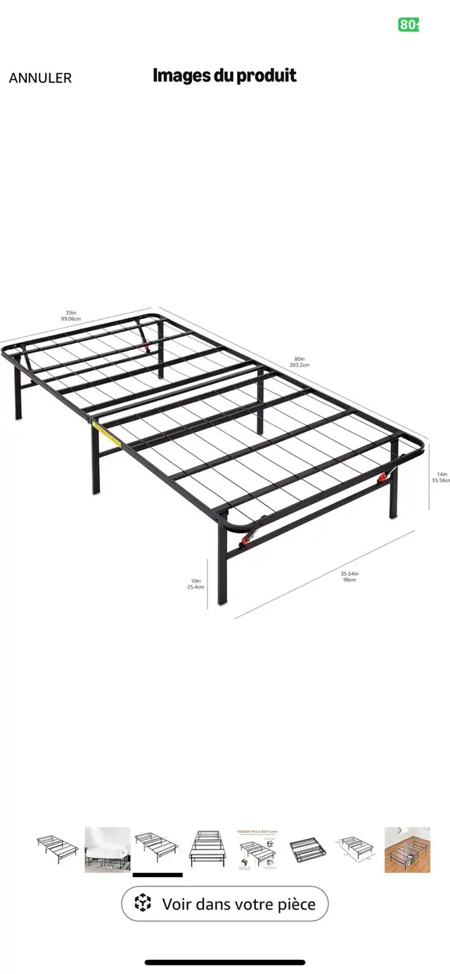 Base de lit simple XL pliante (pour personne de 6pieds) in Beds & Mattresses in Longueuil / South Shore - Image 3