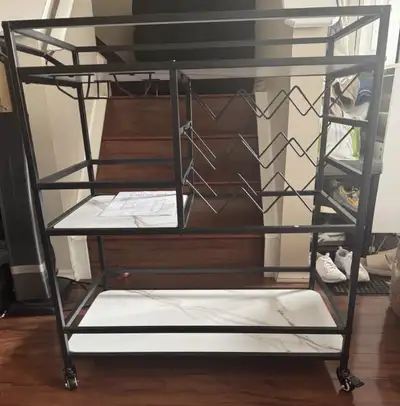 3-Tier Metal Bar Cart with Wine Rack and Glass Storage, View more