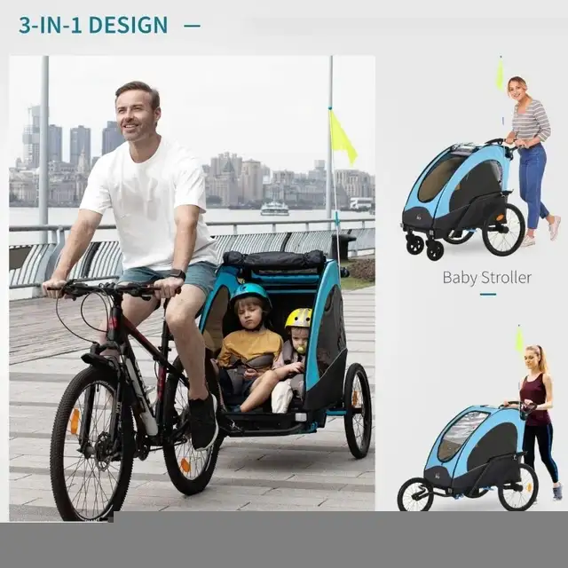 Child Bike Trailer 3 In1 Foldable Jogger 2-Seater in Strollers, Carriers & Car Seats in Markham / York Region - Image 3