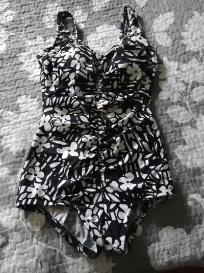 Black & White One Piece Bathing Suit, Measurements in Picture, View more