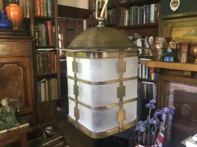 Art Deco Modernistic Brass Electric Hall Lantern, c,1920, View more