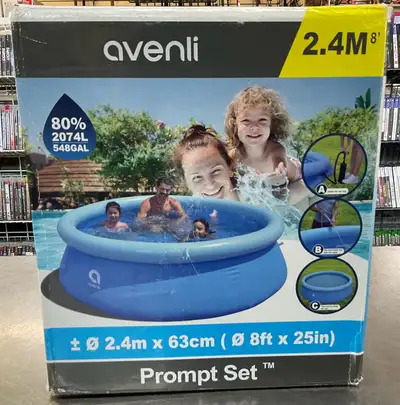 Avenli 2.4m8’ Pool 8ft x25in OR 2.4m x 63cm 2074L OR 548GAL Like new in box, box is sealed Quick set...