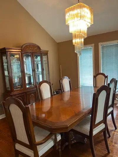 Solid Wood Dining Room Table, China Cabinet and Chairs, View more