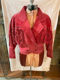 Manteau blouson suède rose franges western cowgirl