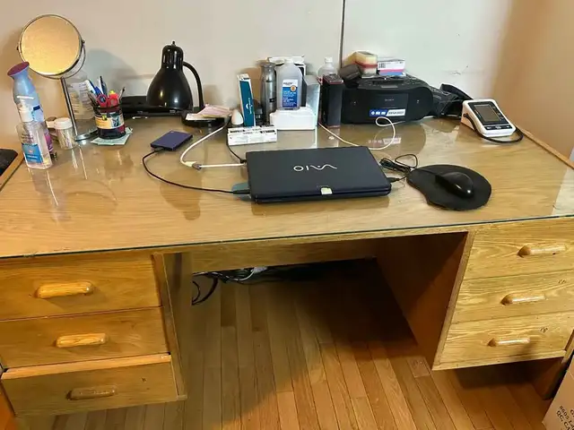 Wooden Desk with Glass Top in Desks in Ottawa - Image 3
