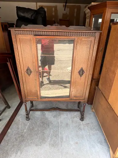 Free delivery Antique Oak Cabinet with Glass Door, View more