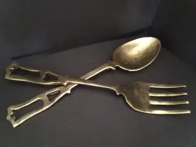 REDUCED Wall Decor Brass Fork & Spoon, View more