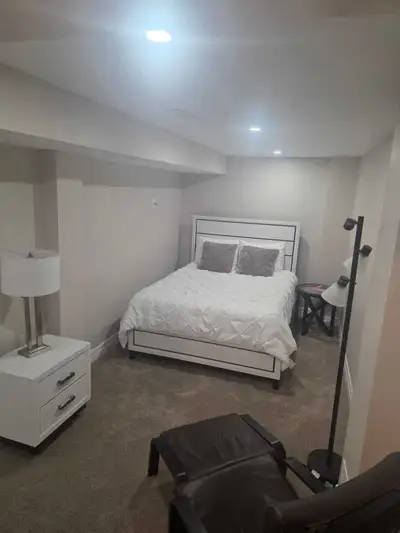 Bright, clean and quiet newly renovated townhouse. Furnished room for rent has a walk in closet, pri...