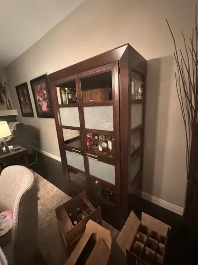 Oak Wood Curio and China cabinet with Wine Storage, View more