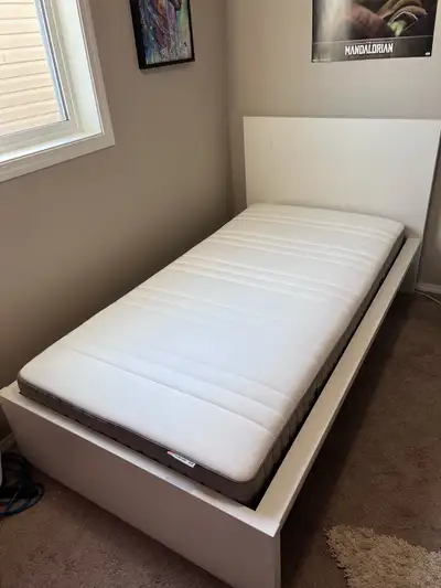 Malm twin bed and Haugesund mattress, View more