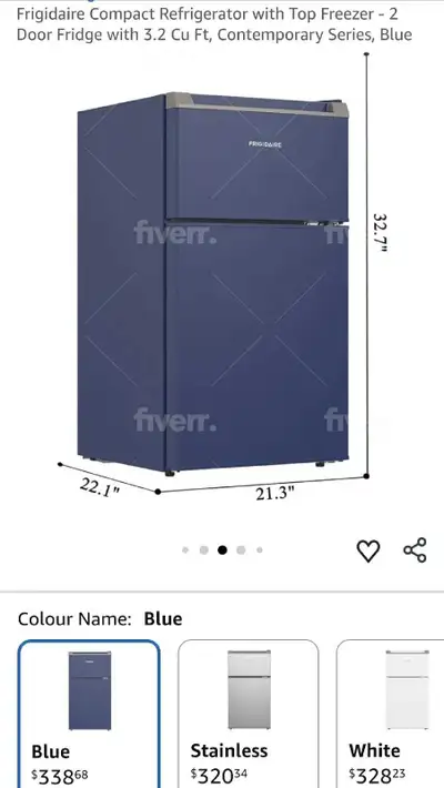 Frigidaire 2 Door Compact Fridge, Blue, 3.1 cu ft Starting $175, View more
