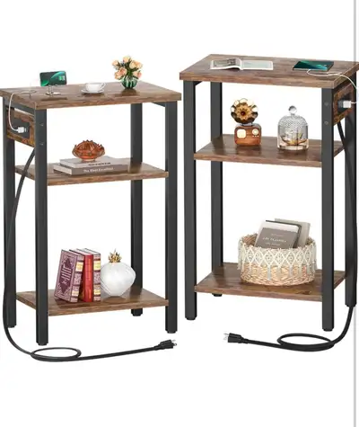 End Table Set of 2 with Charging Station, 3 Tier Small Nightstan, View more