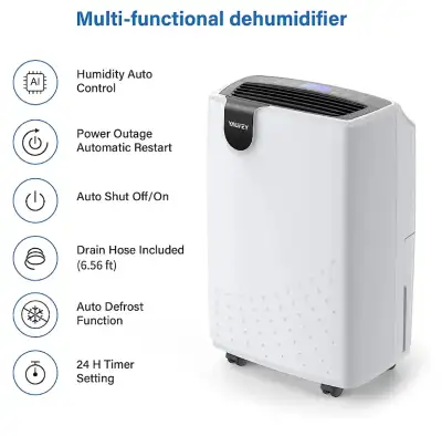 Dehumidifier for Medium to Large Rooms and Basements with Auto or Manual Drainage, 0.48 Gallon Water...