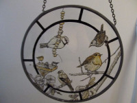 Painted glass art piece. Birds themed.