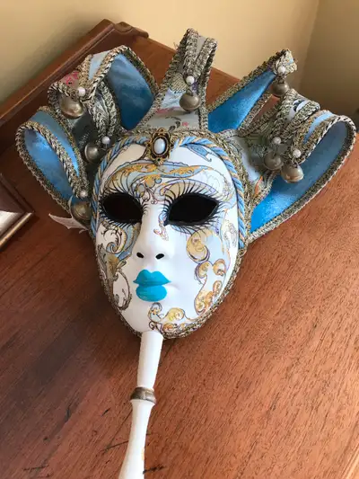 Authentic Venetian Masquerade Mask on Stick Made in Venice Italy, View more