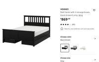 Ikea hemnes king bed + 3 drawers + slats (like new